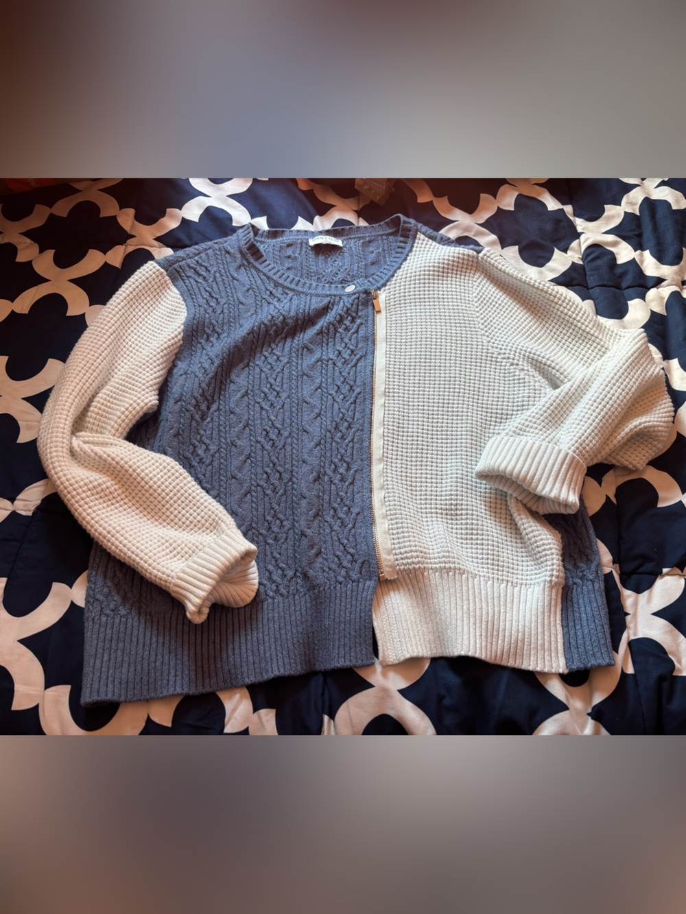 color-blocked asymmetric knit sweater